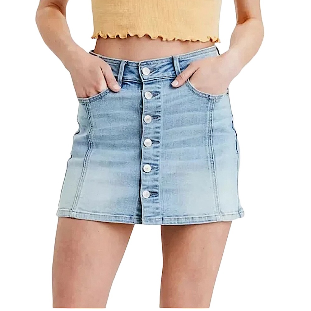 AMERICAN EAGLE: Women's Light Blue High-Waisted A-Line Denim Skirt -Size 4 - Picture 10 of 11